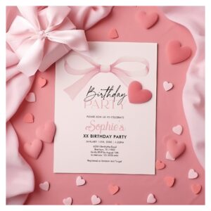 Birthday Invitation, Pink Coquette Bow Birthday Invitation