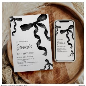 Birthday Invitation with Black Bow
