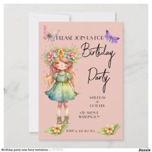 Birthday party cute fairy invitation