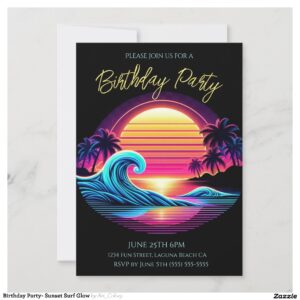 Birthday Party- Sunset Surf Glow Invitation