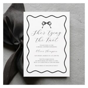 Black and White Bow Tying the Knot Bridal Shower Invitation