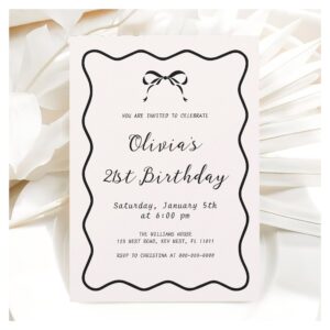 Black and White Coquette Bow Birthday Party Invitation