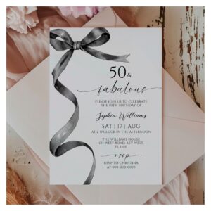 Black Bow 50 & Fabulous Birthday Invitation