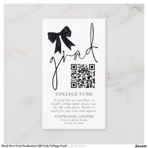 Black Bow Grad Graduation QR Code College Fund Enclosure Card