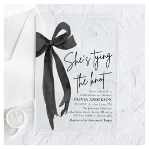 Black Bow She's Tying the Knot Bridal Shower Acrylic Invitations