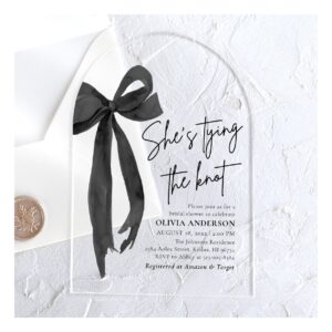 Black Bow She's Tying the Knot Bridal Shower Acrylic Invitations