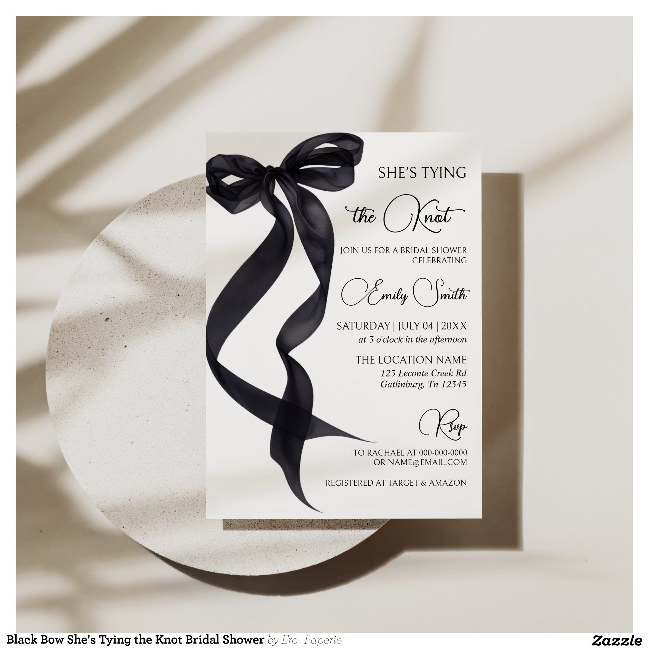 Black Bow She's Tying the Knot Bridal Shower Invitation
