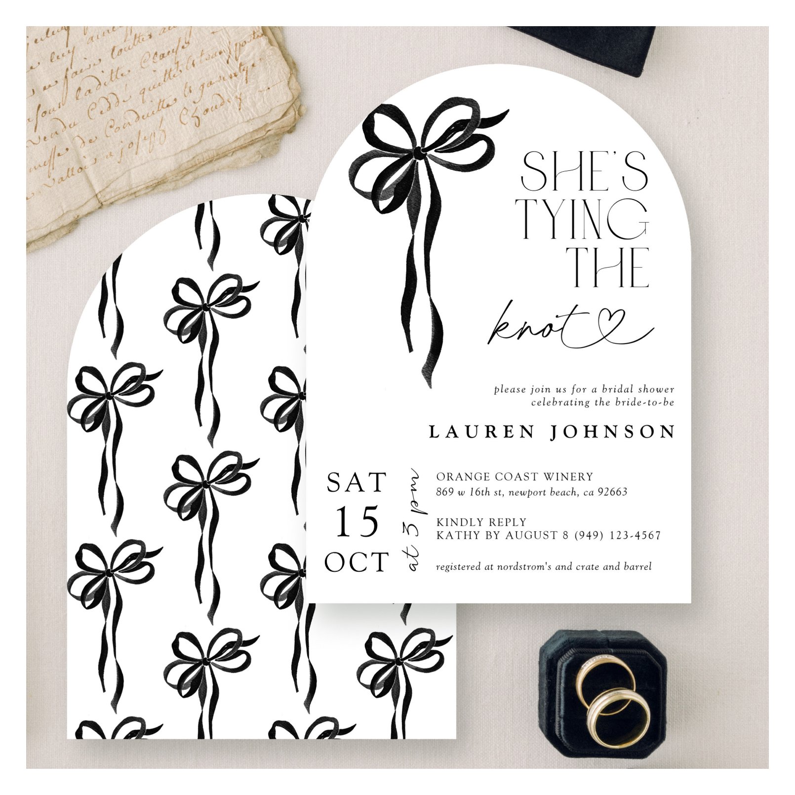 Black Bow She's Tying the Knot Bridal Shower Invitation