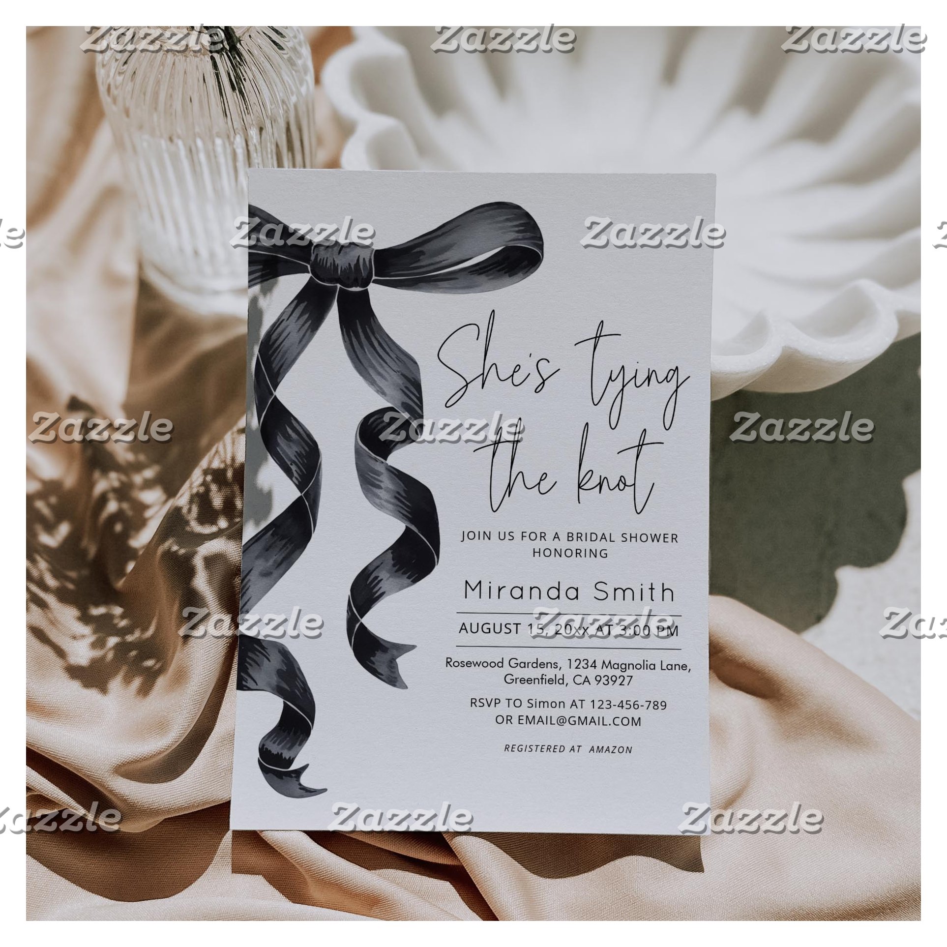 Black Bow She's Tying The Knot Bridal Shower Invitation