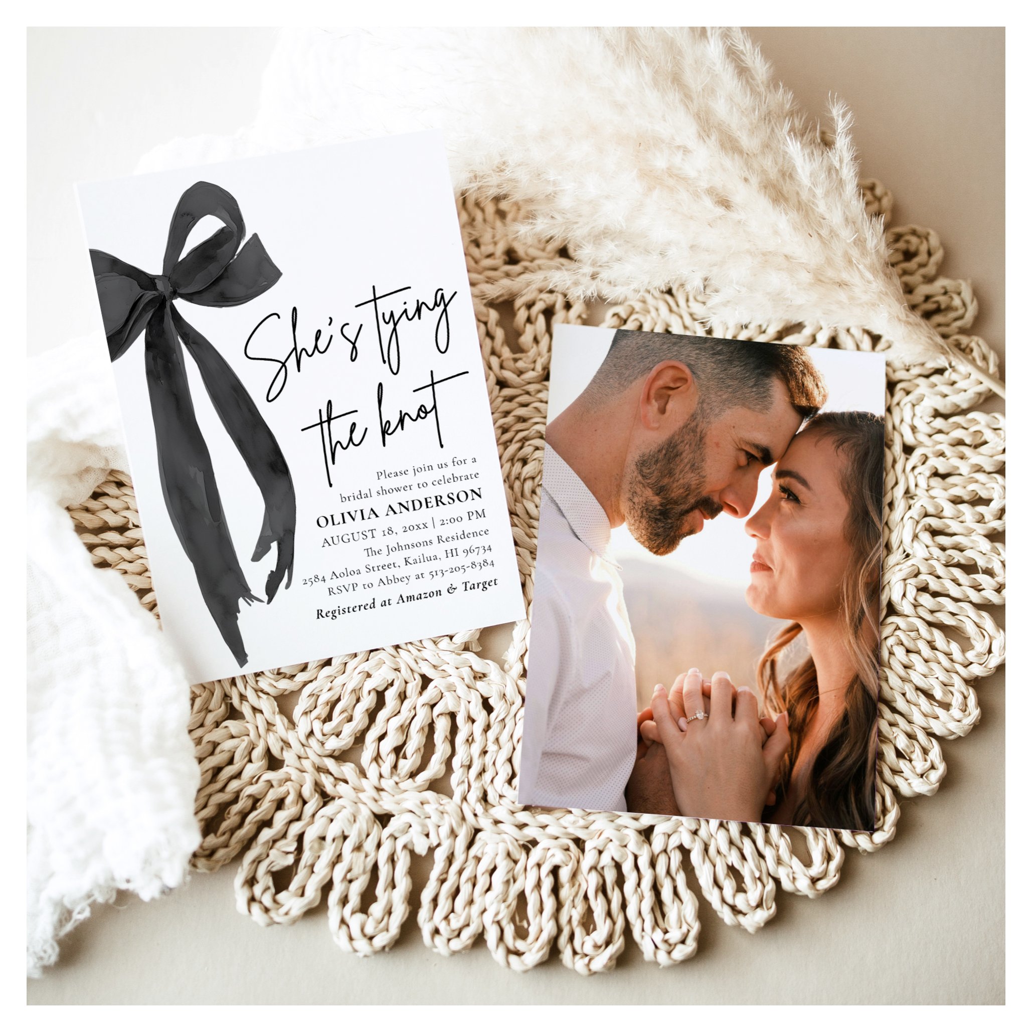 Black Bow She's Tying the Knot Bridal Shower Invitation