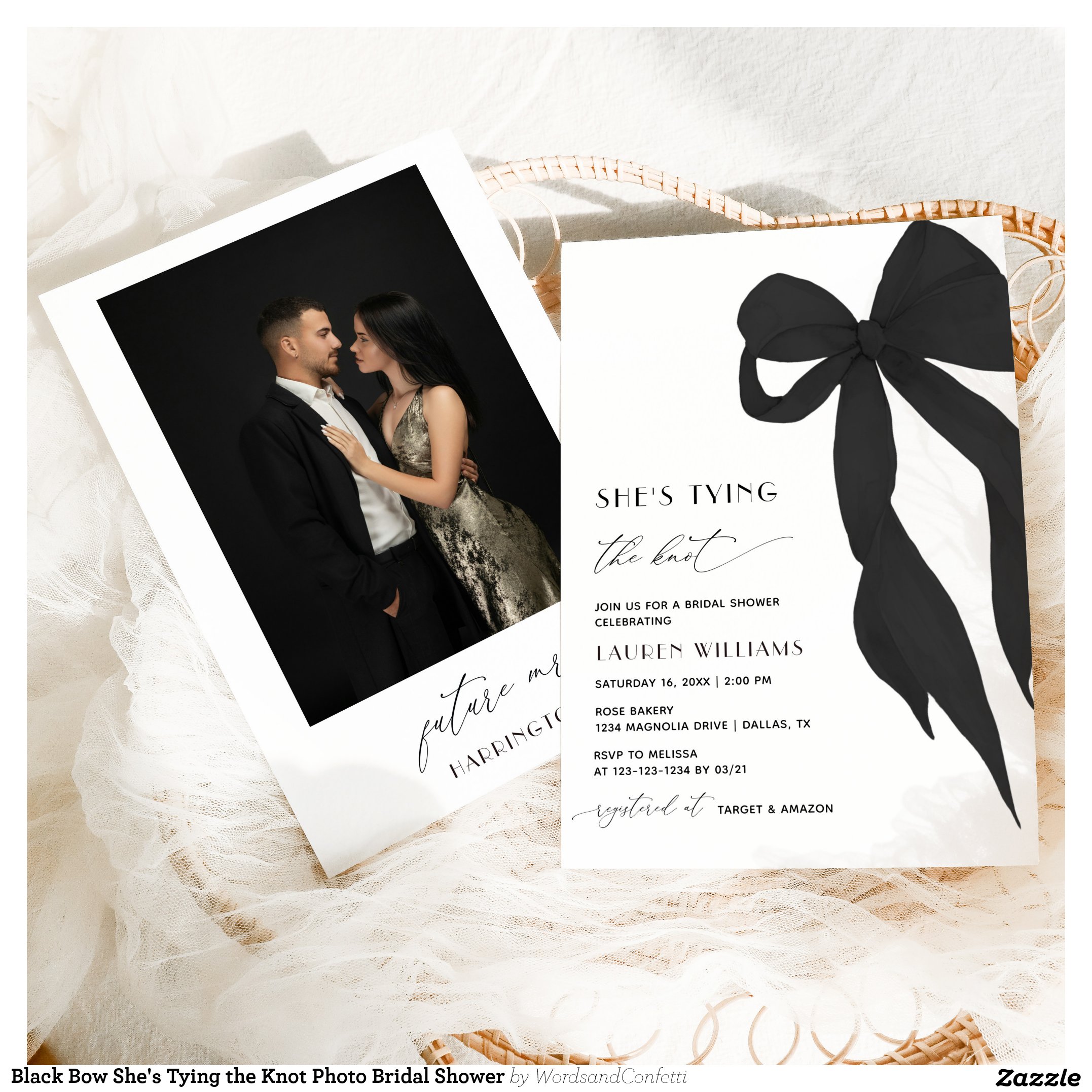 Black Bow She's Tying the Knot Photo Bridal Shower Invitation