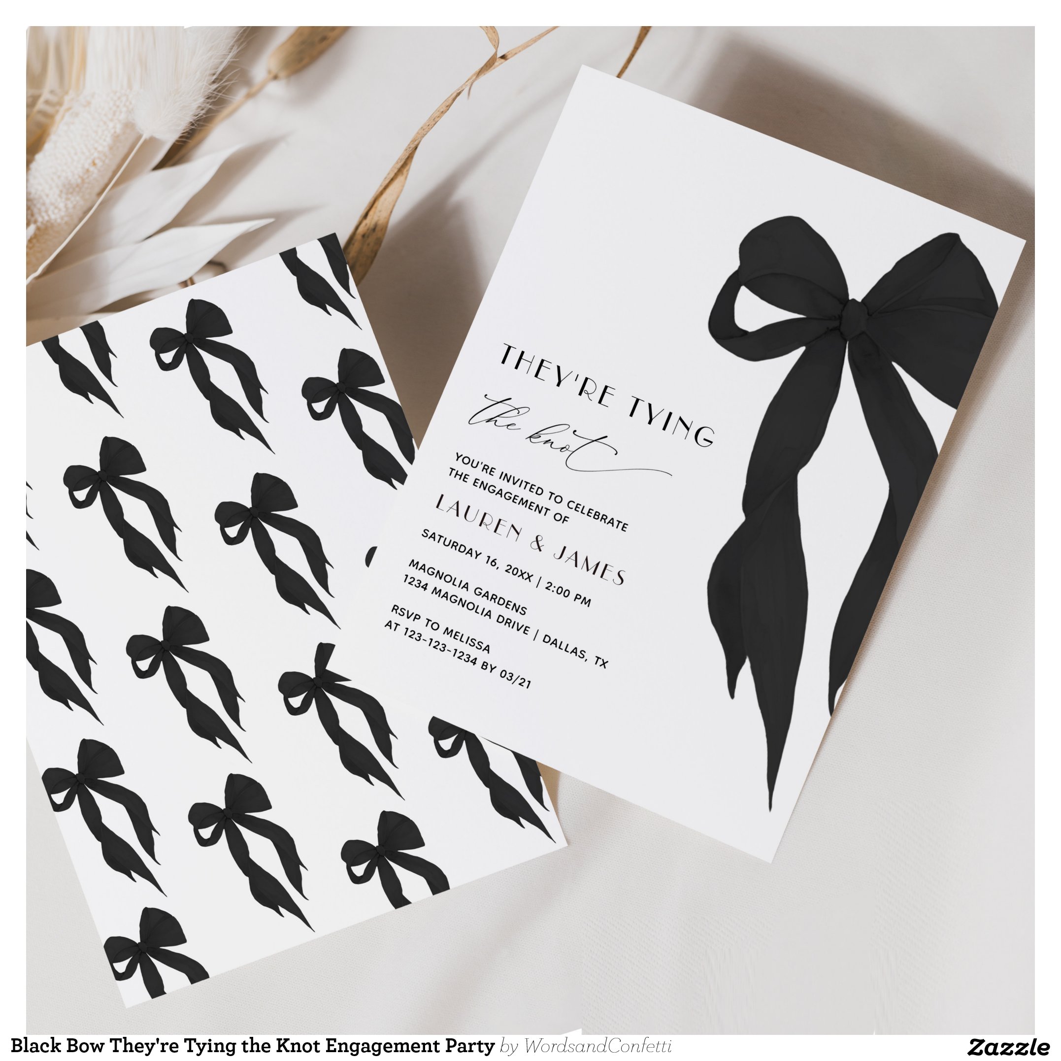 Black Bow They're Tying the Knot Engagement Party Invitation