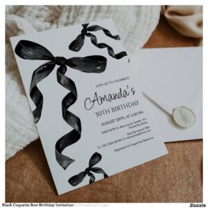 Black Coquette Bow Birthday Invitation