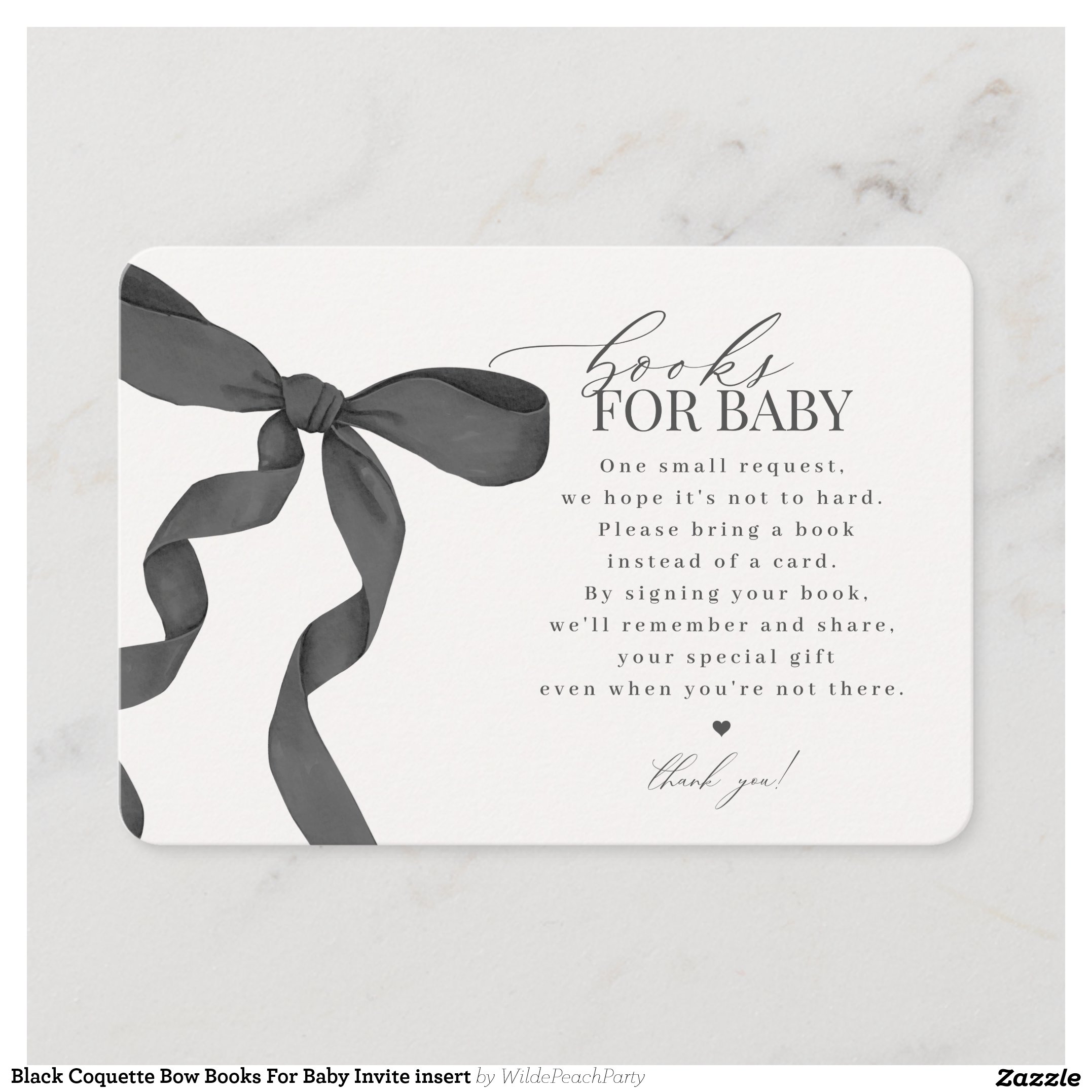 Black Coquette Bow Books For Baby Invite insert