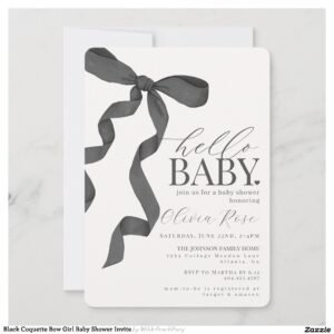 Black Coquette Bow Girl Baby Shower Invite