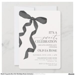 Black Coquette Bow Girl Birthday Party Invitation