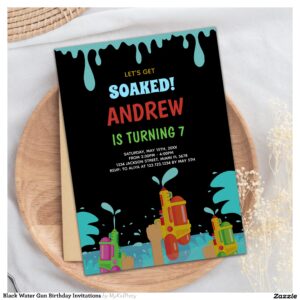 Black Water Gun Birthday Invitations