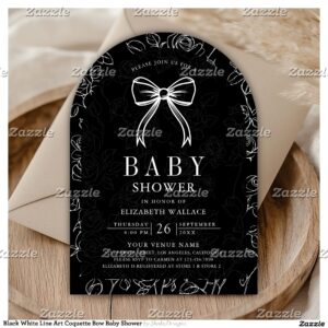 Black White Line Art Coquette Bow Baby Shower Invitation