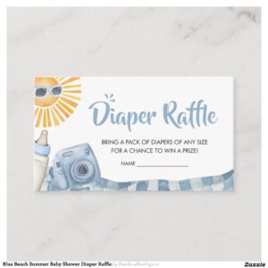 Blue Beach Summer Baby Shower Diaper Raffle Enclosure Card