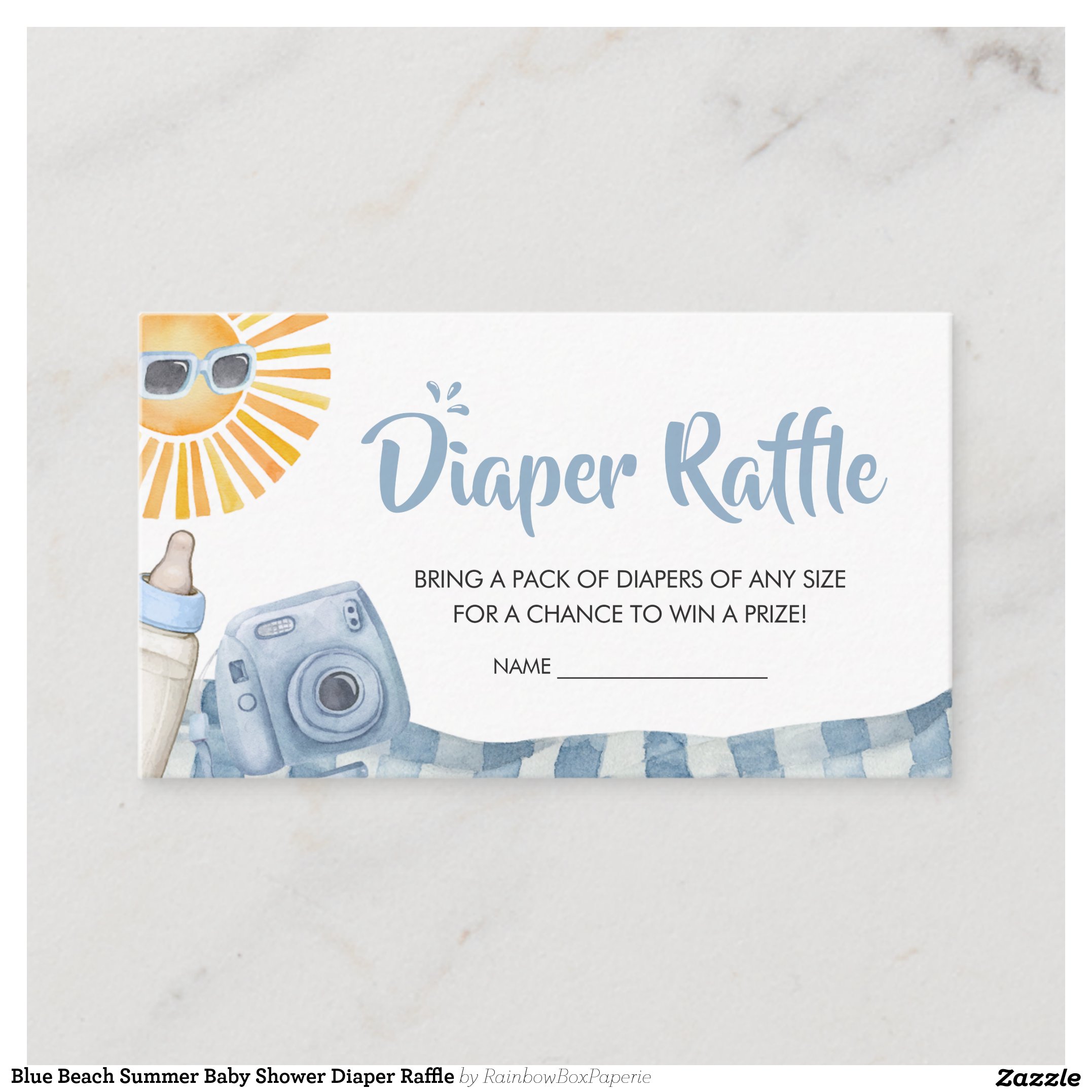 Blue Beach Summer Baby Shower Diaper Raffle Enclosure Card