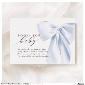 Blue Bow Baby Shower Books for Baby Enclosure Card