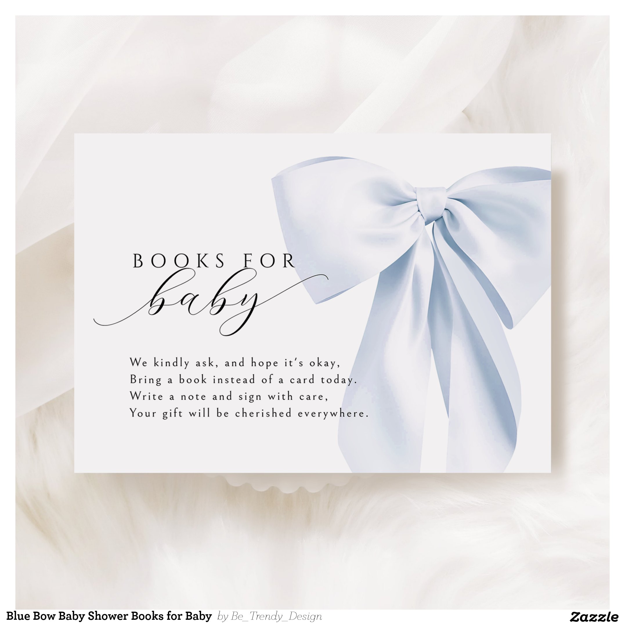 Blue Bow Baby Shower Books for Baby Enclosure Card