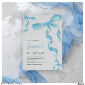 Blue Bow Birthday Invitation