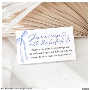 Blue Bow Bridal Shower Recipe Request Enclosure Card