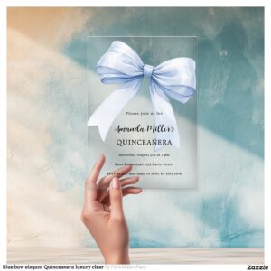 Blue bow elegant Quinceanera luxury clear Acrylic Invitations