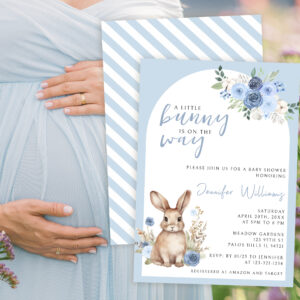 Blue bunny easter baby boy shower invitation