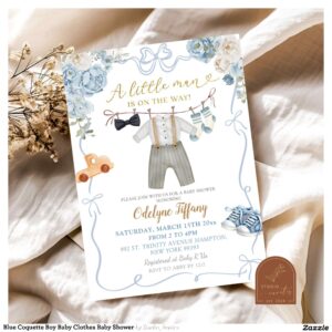 Blue Coquette Boy Baby Clothes Baby Shower Invitation