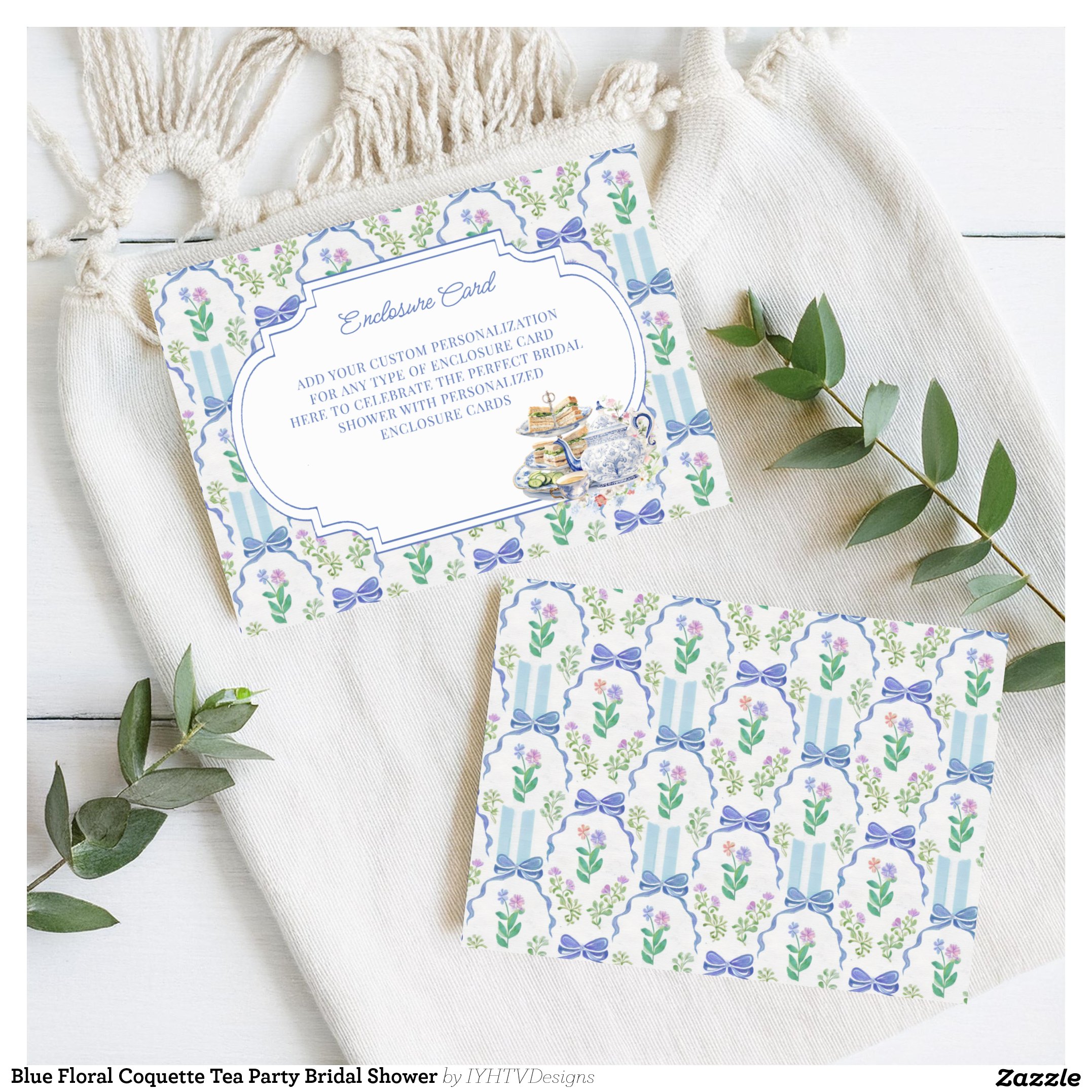 Blue Floral Coquette Tea Party Bridal Shower Enclosure Card