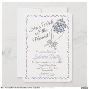 Blue Flower Market Floral Bridal Shower Invitation