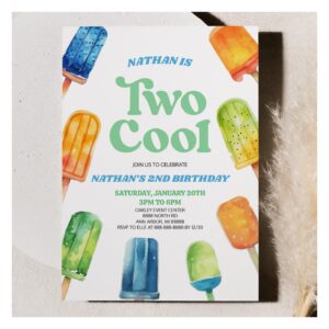 Blue Green Two Cool Popsicle 2nd Birthday Party Invitation