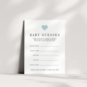 Blue Heart Baby Shower Guessing Game Invitation