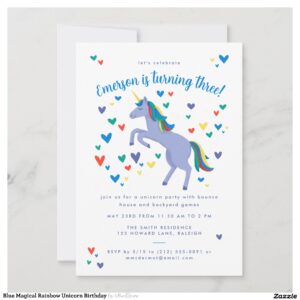 Blue Magical Rainbow Unicorn Birthday Invitation