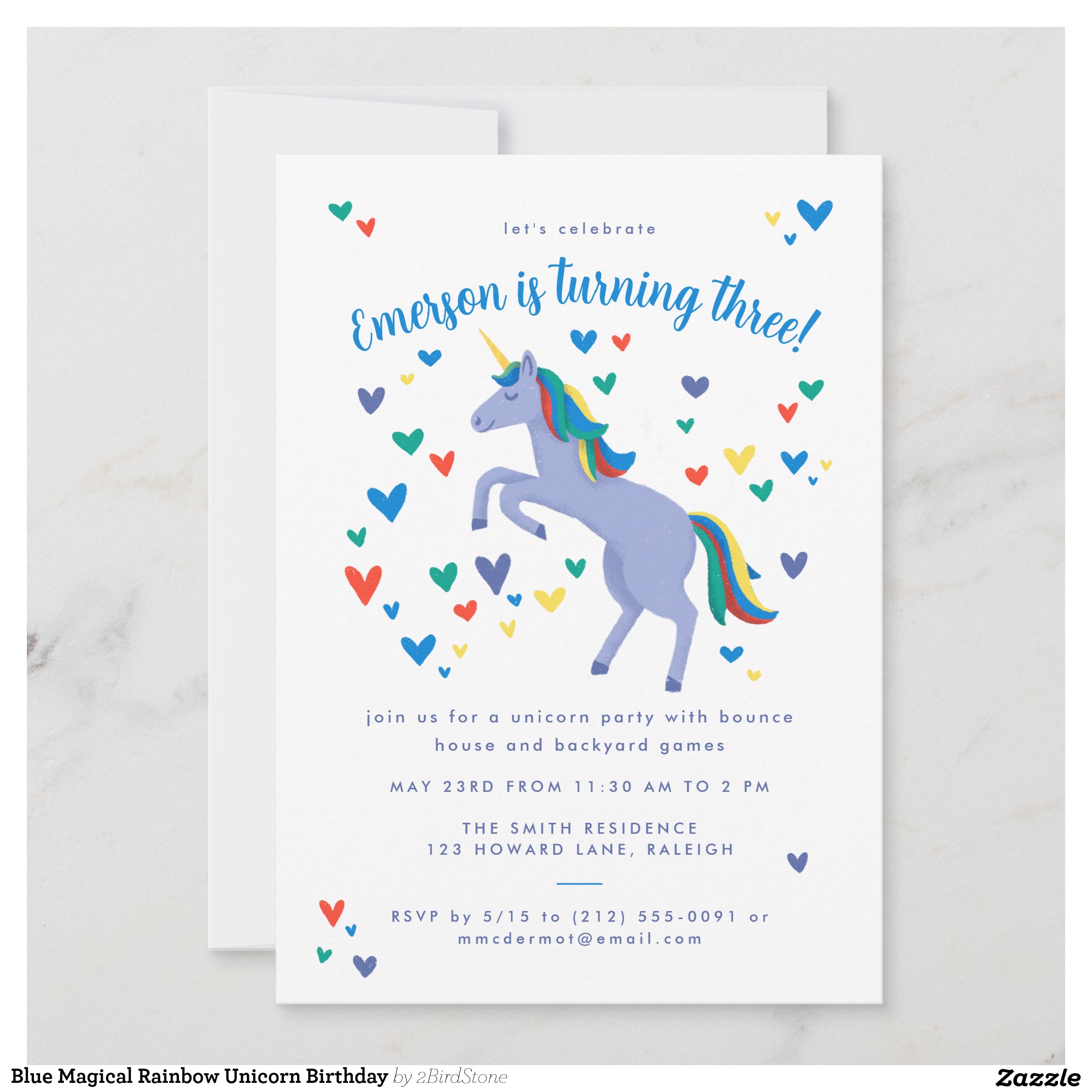 Blue Magical Rainbow Unicorn Birthday Invitation