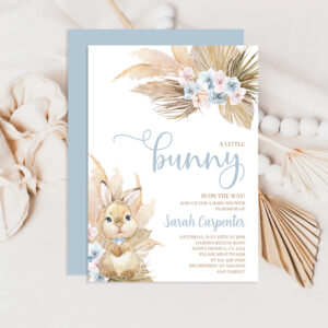 Blue Pampas Grass Boy Bunny Baby Shower Invitation