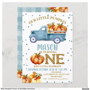 Blue Pumpkin Truck 1st Birthday Invitation