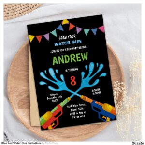 Blue Red Water Gun Invitations