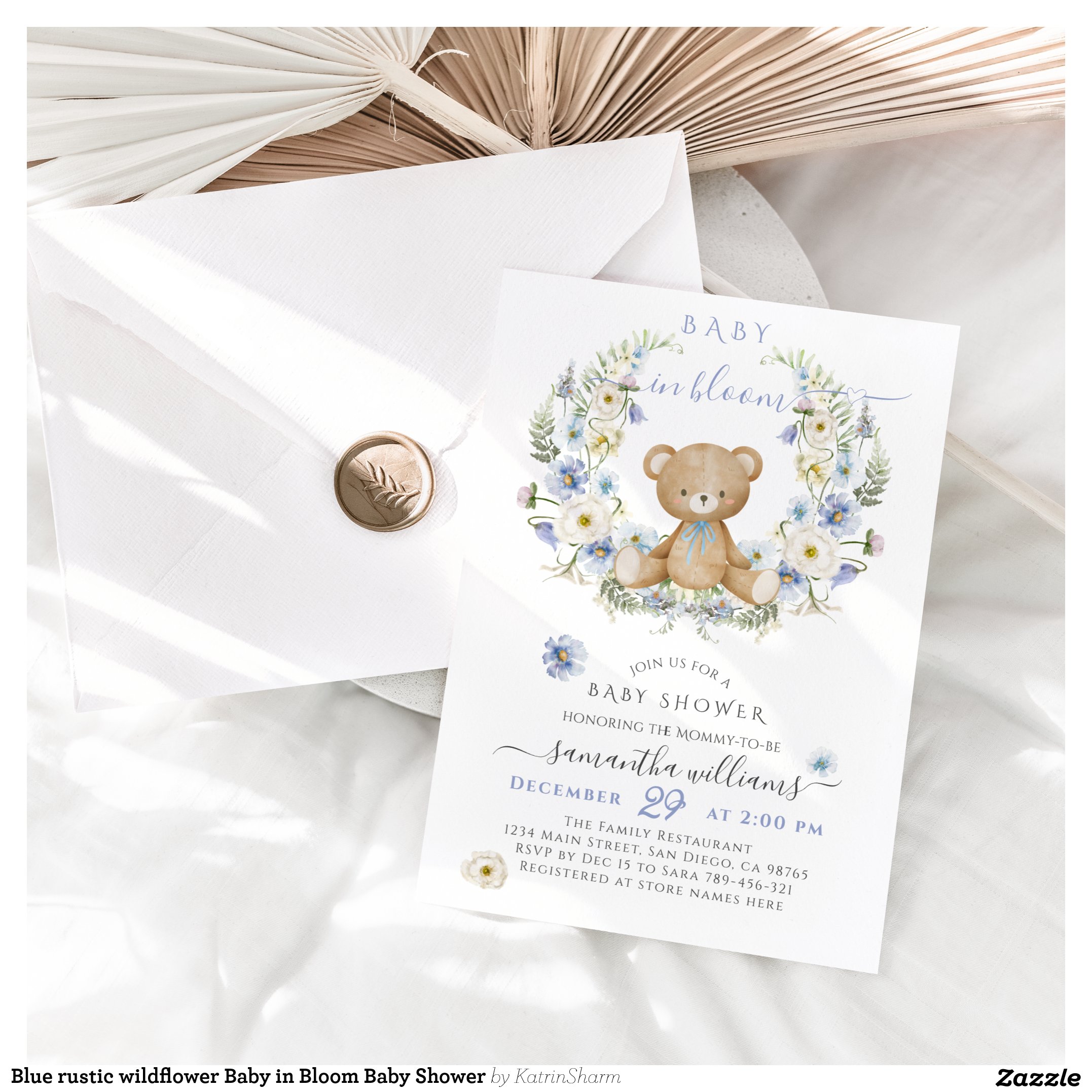 Blue rustic wildflower Baby in Bloom Baby Shower Invitation