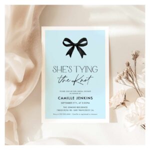 Blue She's Tying The Knot Bow Bridal Shower Invitation