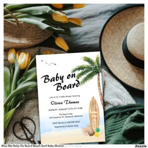 Blue Sky Baby On Board Beach Surf Baby Shower Invitation