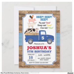 Blue Truck Birthday Invitation. Farm Invite