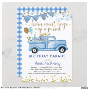 Blue Truck Boy Drive by Birthday Parade Invitation
