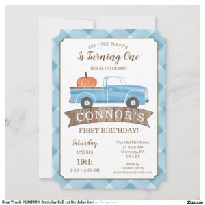 Blue Truck PUMPKIN Birthday Fall 1st Birthday Invi Invitation