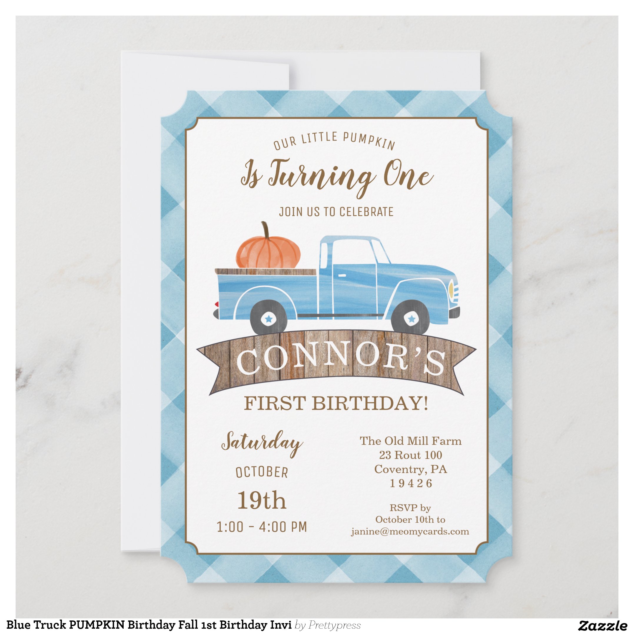 Blue Truck PUMPKIN Birthday Fall 1st Birthday Invi Invitation