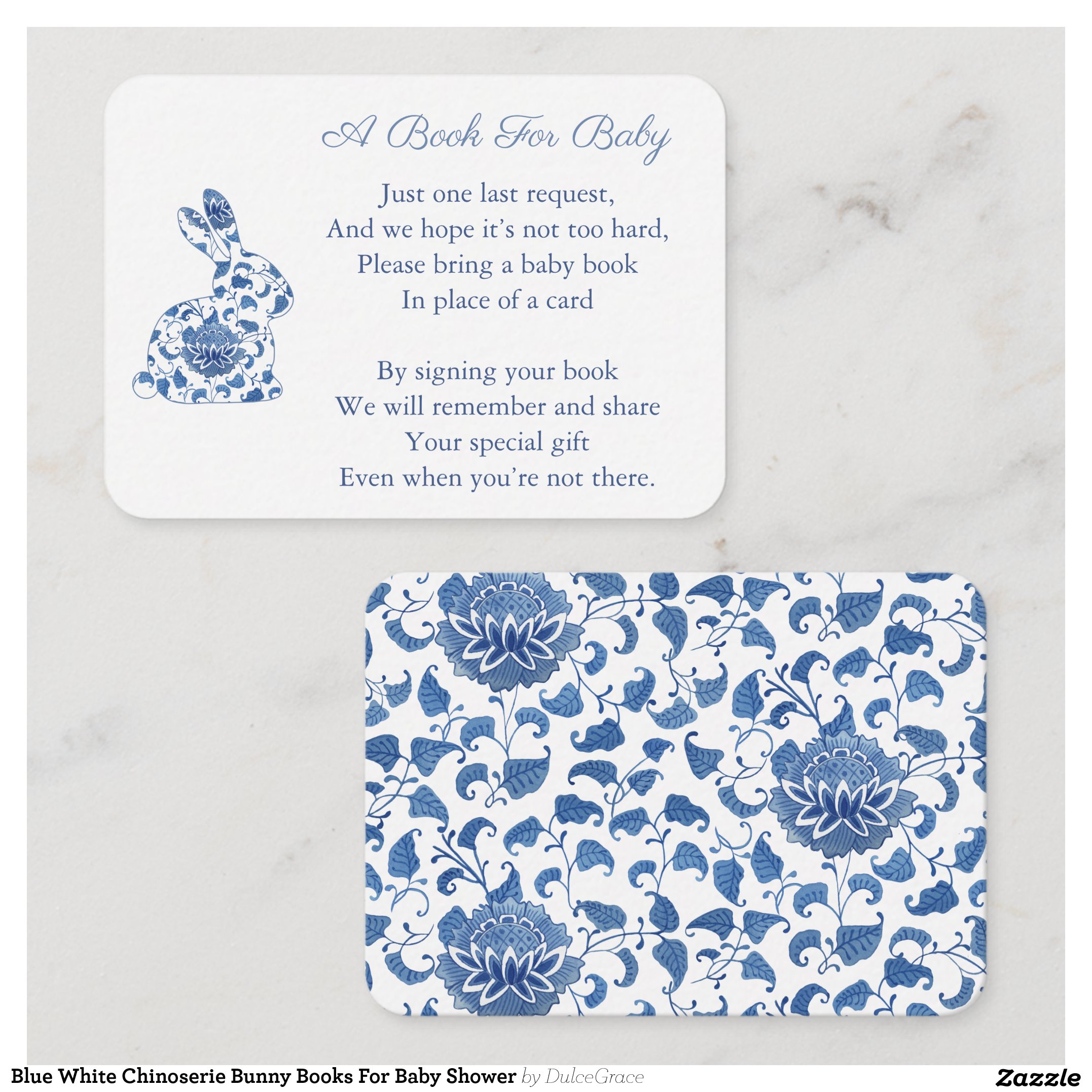 Blue White Chinoserie Bunny Books For Baby Shower Enclosure Card