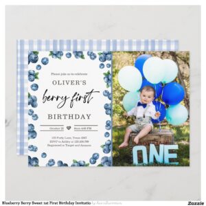 Blueberry Berry Sweet 1st First Birthday Invitatio Invitation