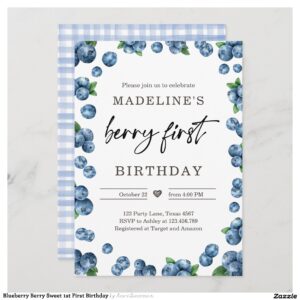 Blueberry Berry Sweet 1st First Birthday Invitation